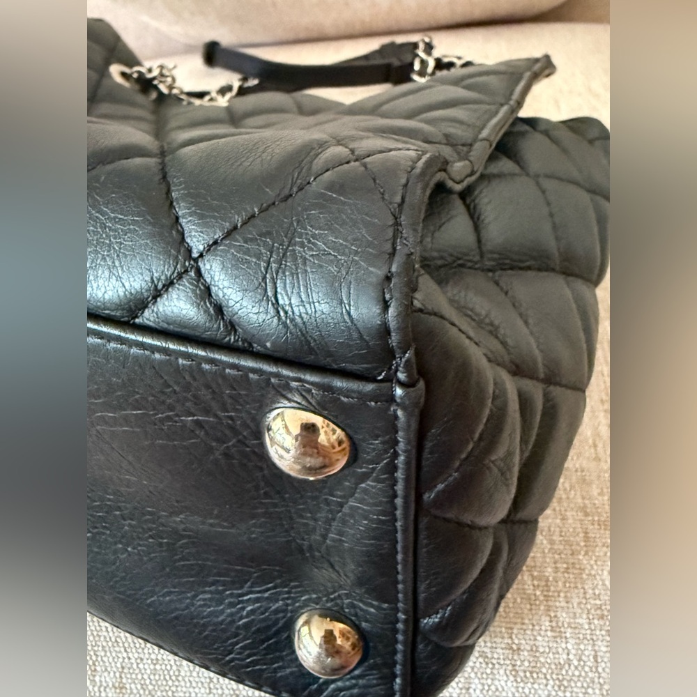 CHANEL Black Classic Quilted Tote Bag with Silver Chain - Picture 10 of 16